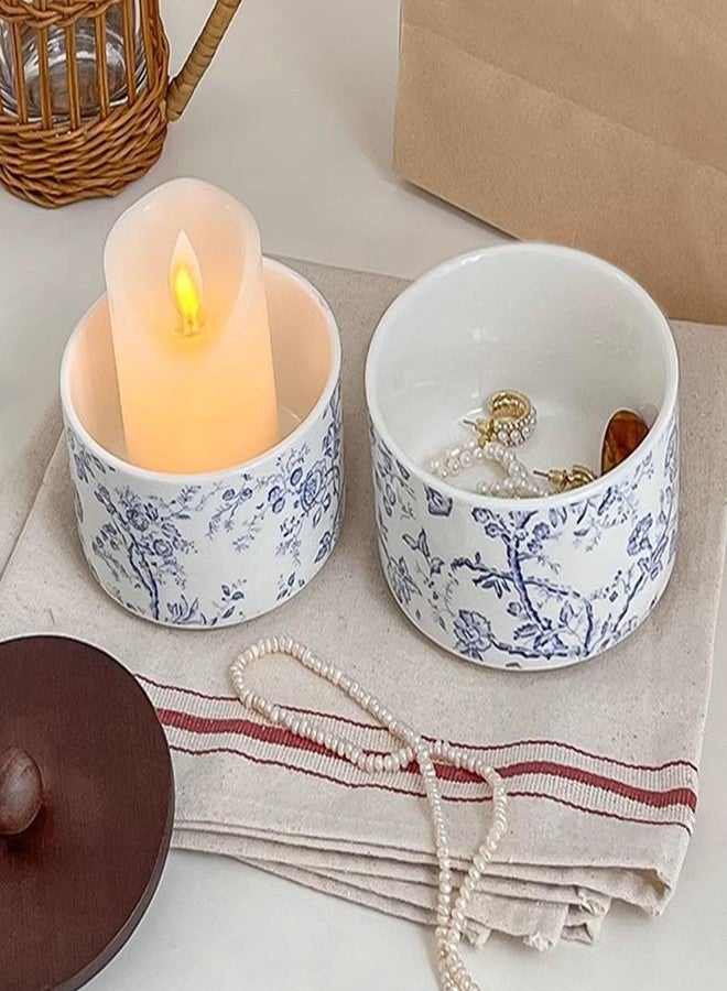 EHERDM Ceramic Jewelry Box with Wood Lid Blue White Jewelry Case Ring Holder Trinket Vintage Floral Porcelain Round Jewelry Box Trinket for Rings Earrings Necklace Bracelet Keys (Small) - Image 5